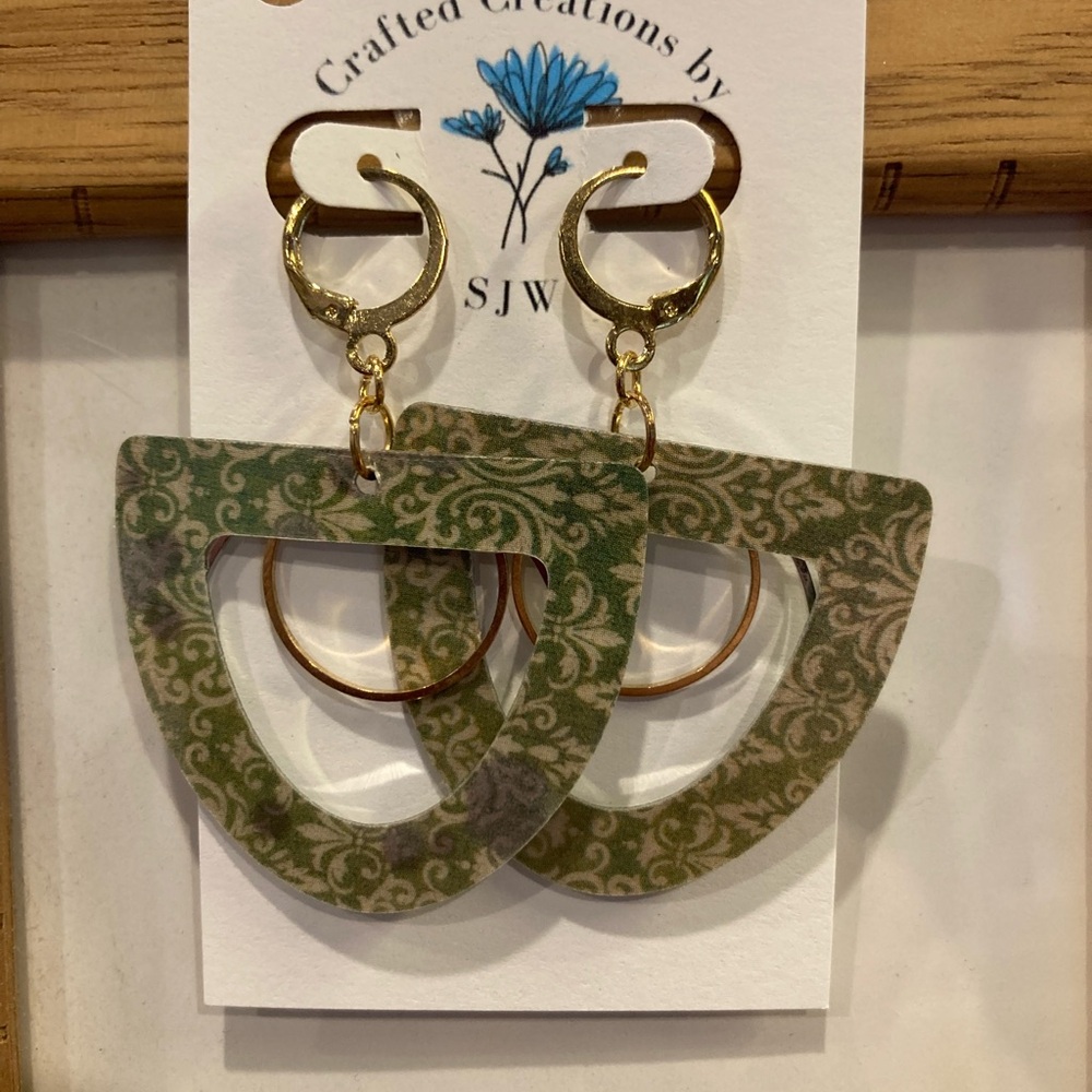 Gold and Green Patterned Earrings